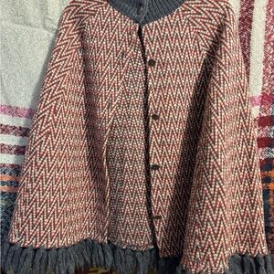 RARE Vintage Pendleton Red and Gray Chevron Virgin Wool Cape Size M